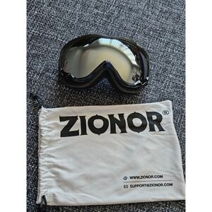 ZIONOR Lagopus Ski Snowboard Goggles Black Mirrored Silver Lens with Pouch